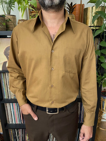 Vintage 1970s Tan Dagger Collar Shirt