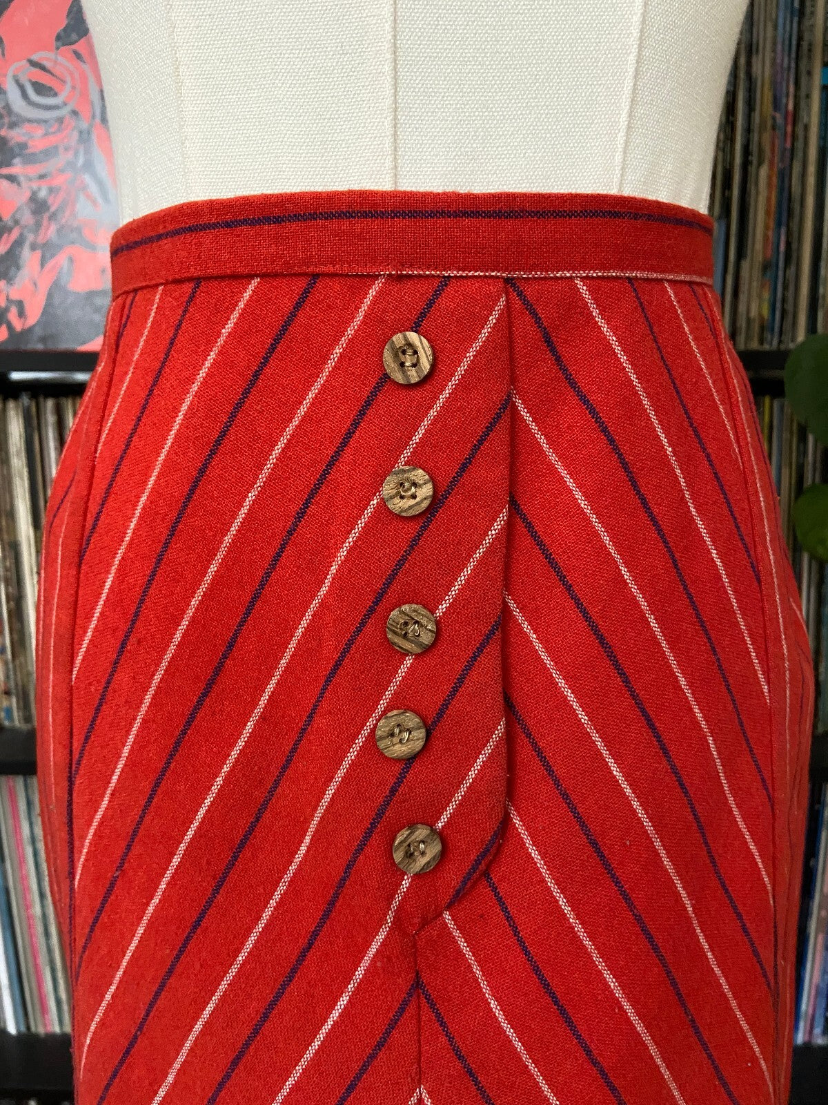Vintage 1970s Red Pinstripe Skirt