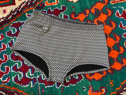 Vintage 1970s Black & Grey Check Swim Shorts