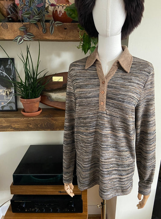 Vintage Y2K Brown Space Dye Polo Top