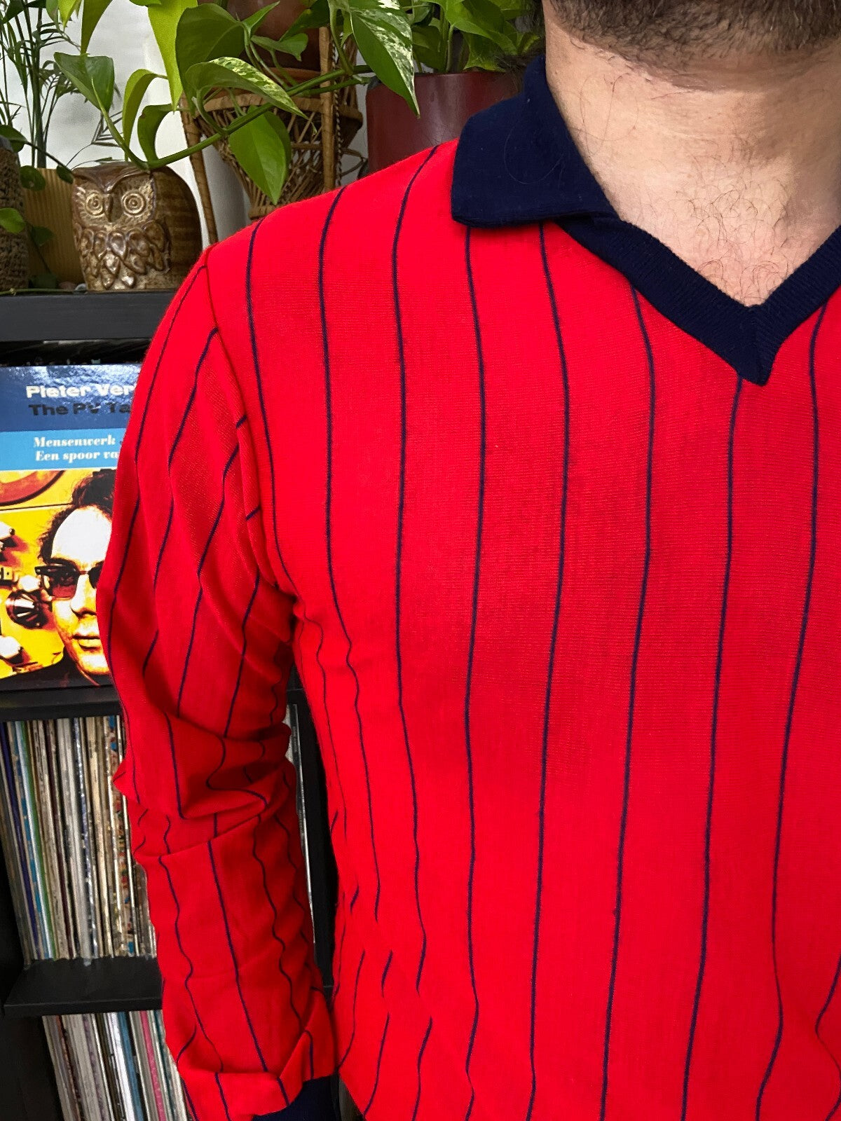 Vintage 1970s Red & Navy Striped Football Top