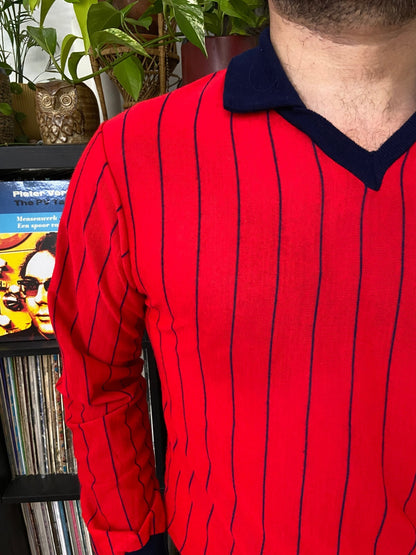 Vintage 1970s Red & Navy Striped Football Top