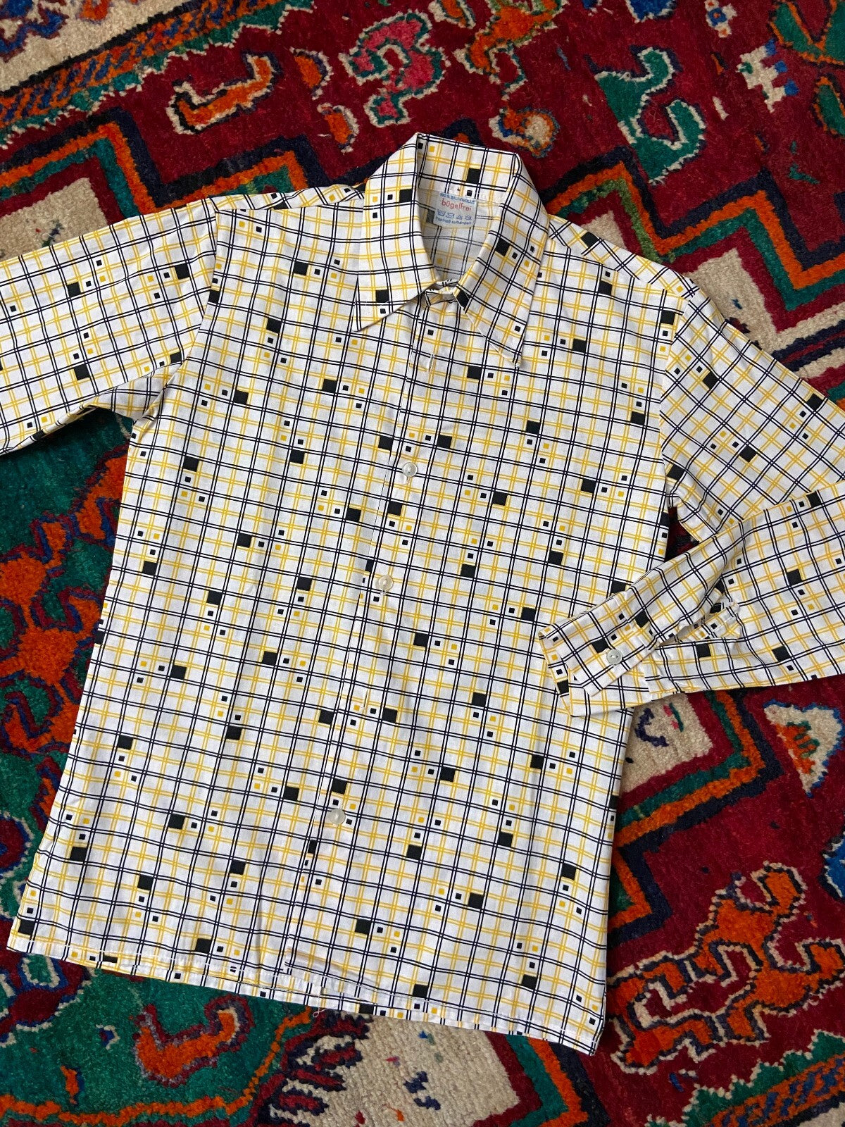 Vintage 1970s XS Square Pattern Dagger Collar Shirt