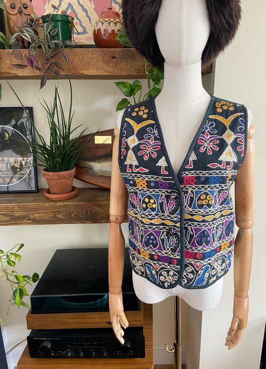 Vintage Indian Embroidered Hippie Waistcoat