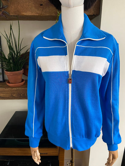 Vintage 1980s Blue & White Track Top
