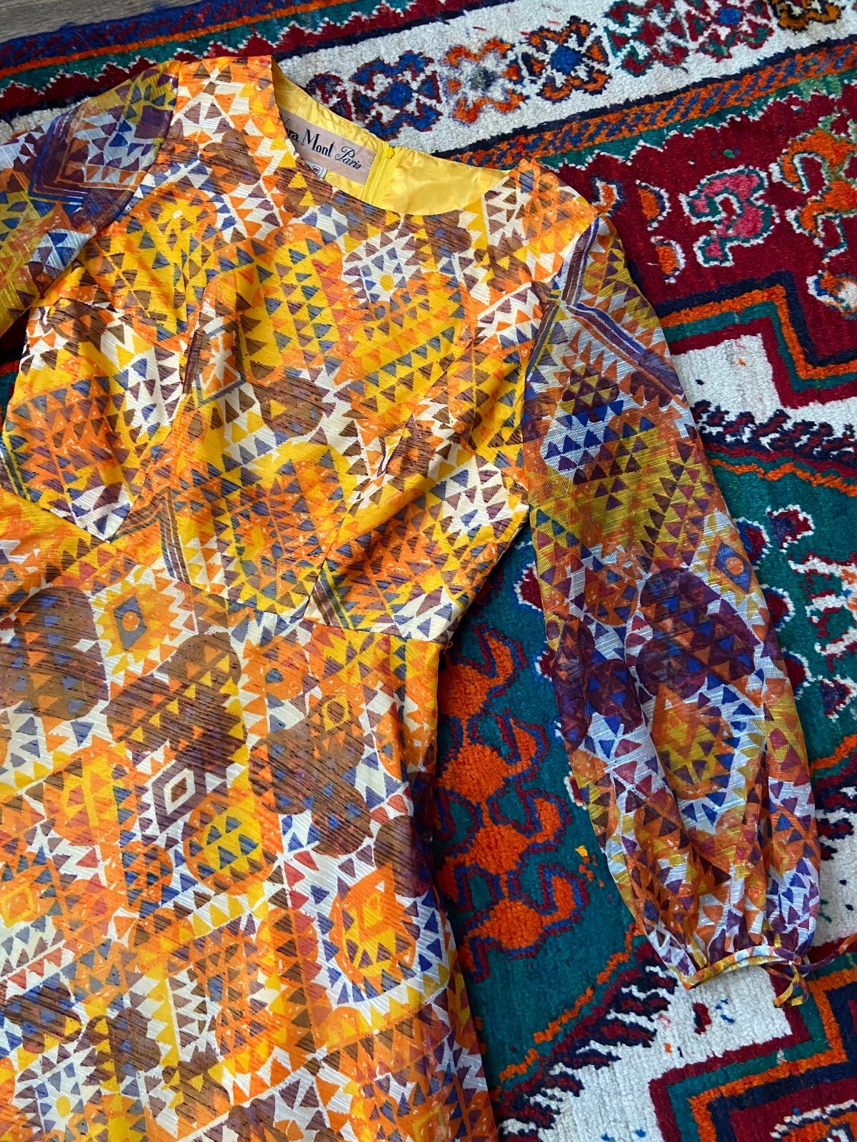Vintage 1970s Vera Mont Orange Print Mini Dress