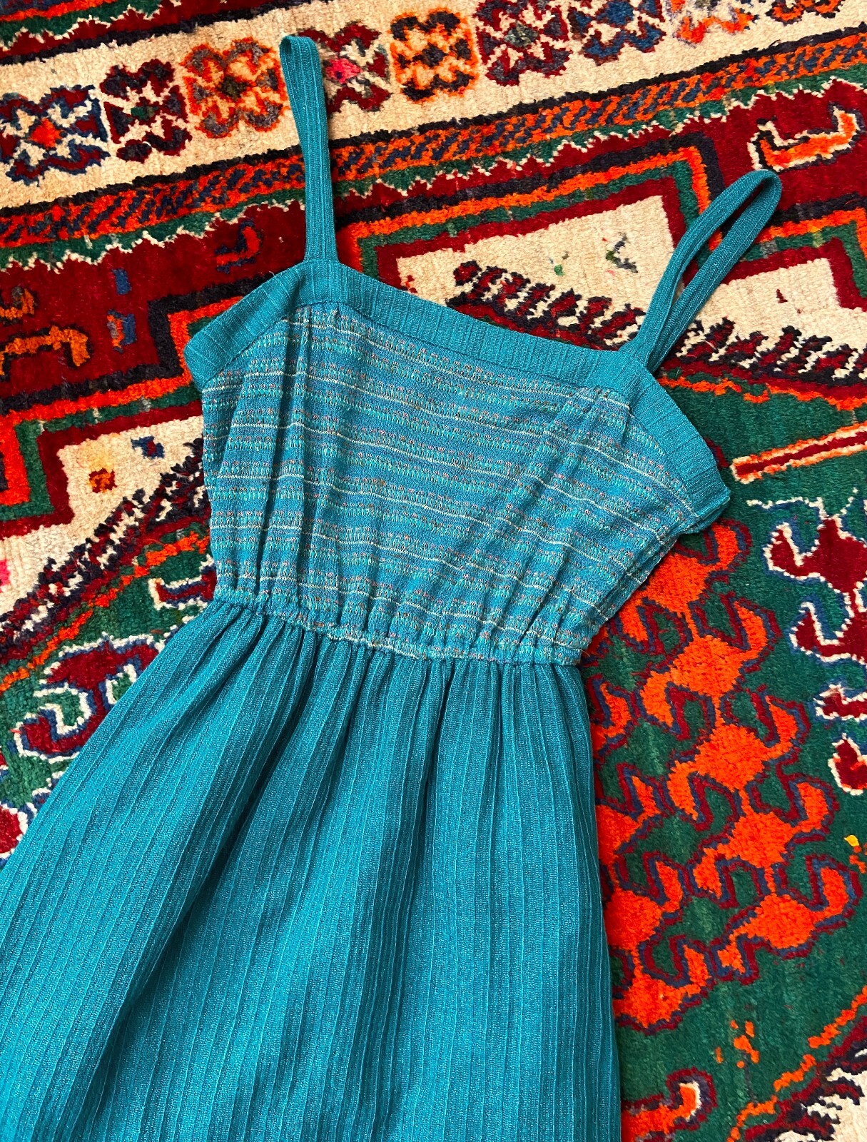 Vintage 1970s Green Knitted Strappy Dress