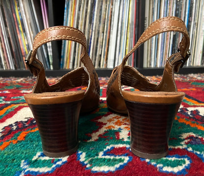 Vintage 1980s Brown Woven Slingback Sandals UK 5