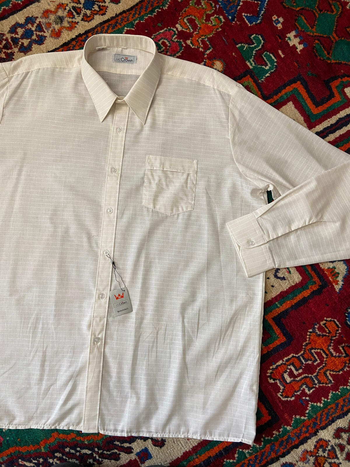 Vintage 1970s Beige Striped Deadstock Shirt