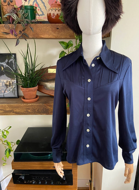 Vintage 1970s Navy Dagger Collar Shirt