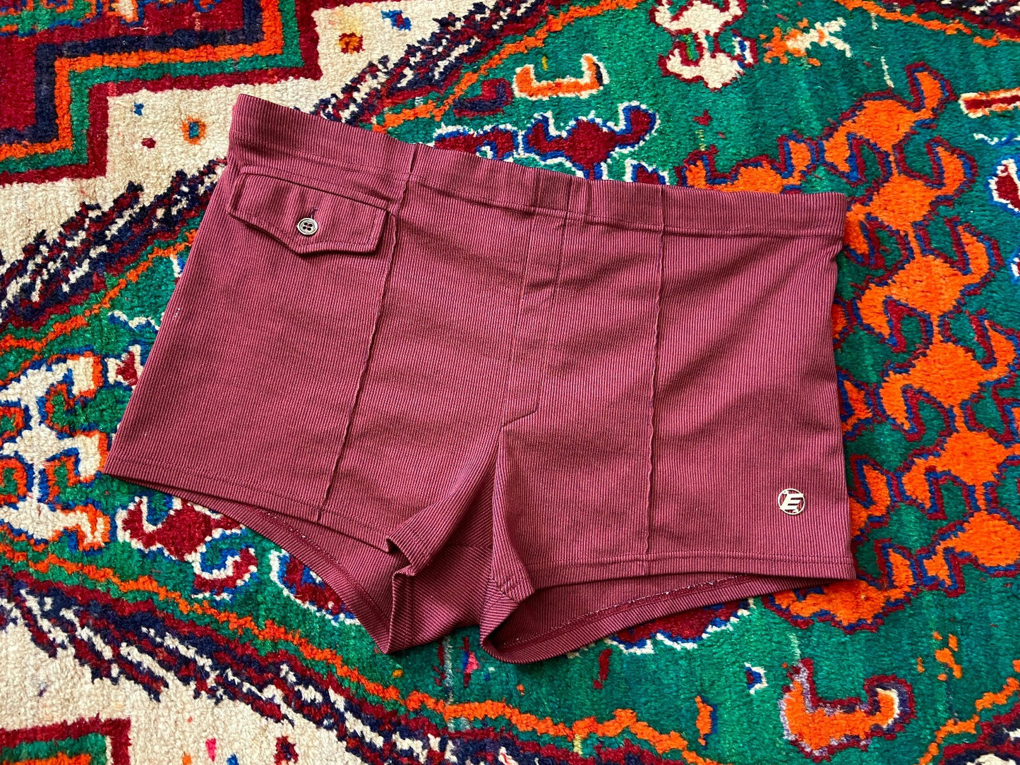 Vintage 1970s Burgundy Stripe Swim Shorts