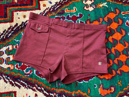 Vintage 1970s Burgundy Stripe Swim Shorts