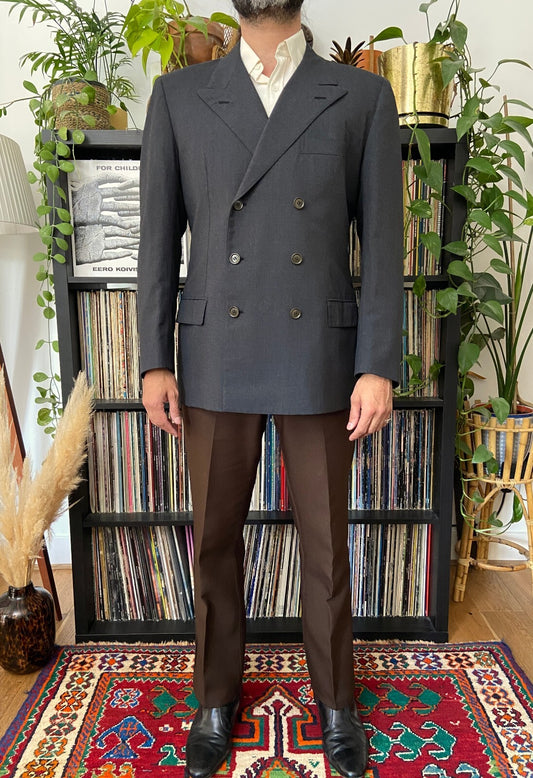 Vintage 90s Italian Charcoal Double Breasted Blazer Jacket
