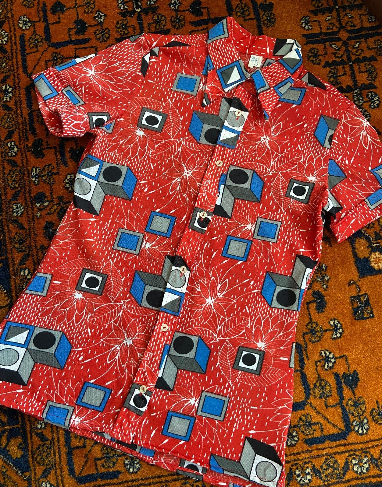Vintage 1970s Red Geometric Print Shirt