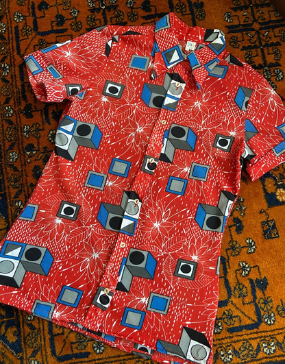 Vintage 1970s Red Geometric Print Shirt