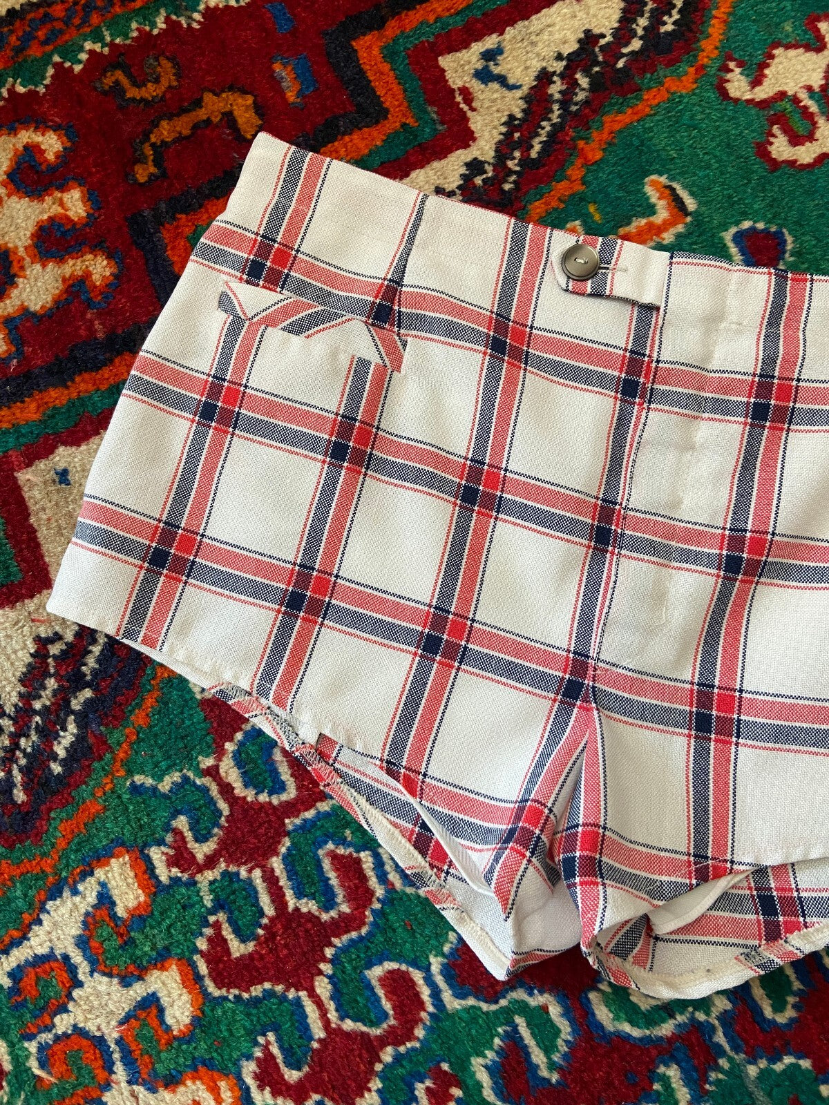 Vintage 1970s White & Red Check Shorts