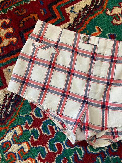 Vintage 1970s White & Red Check Shorts