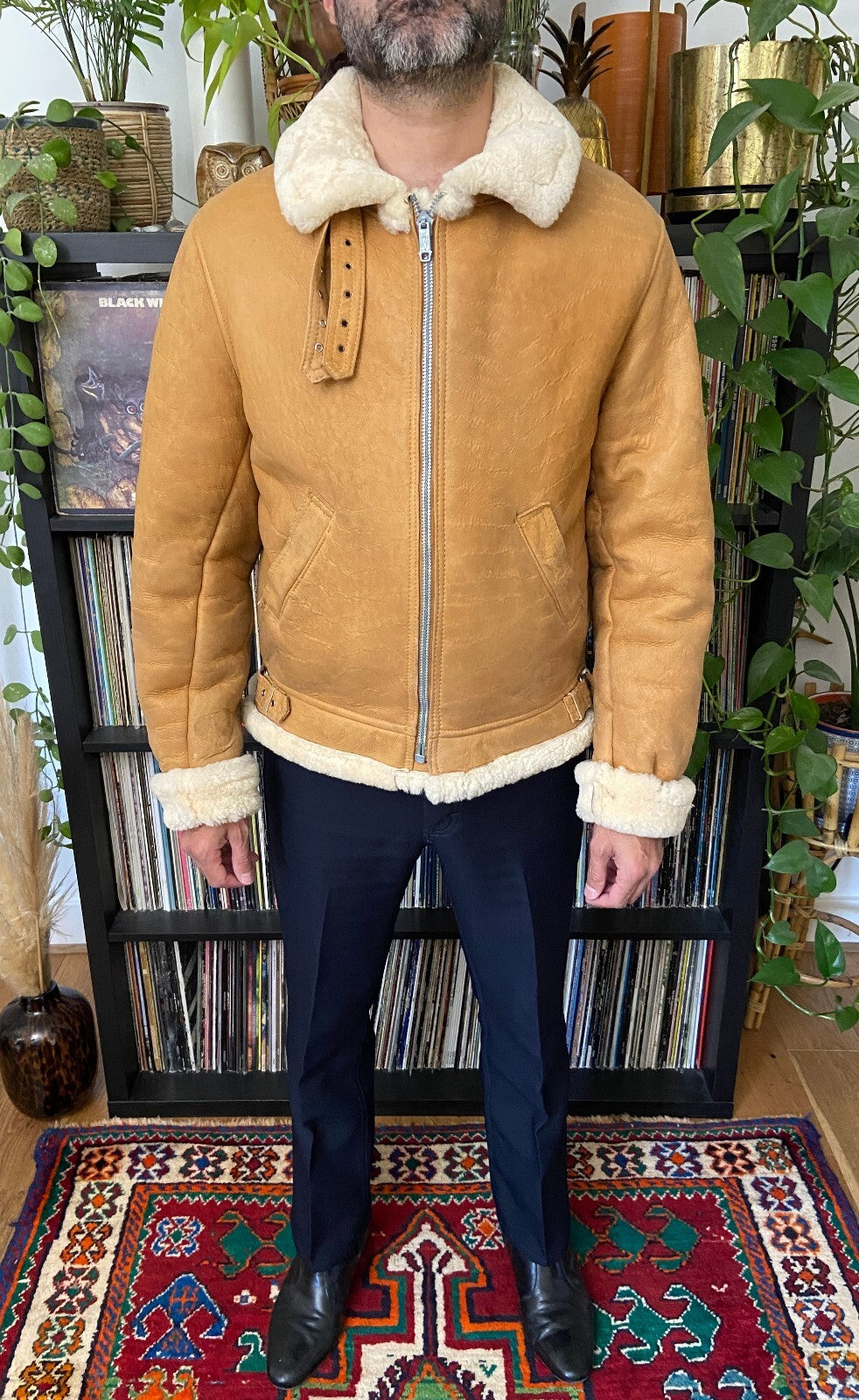Vintage Tan Sheepskin Bomber Jacket