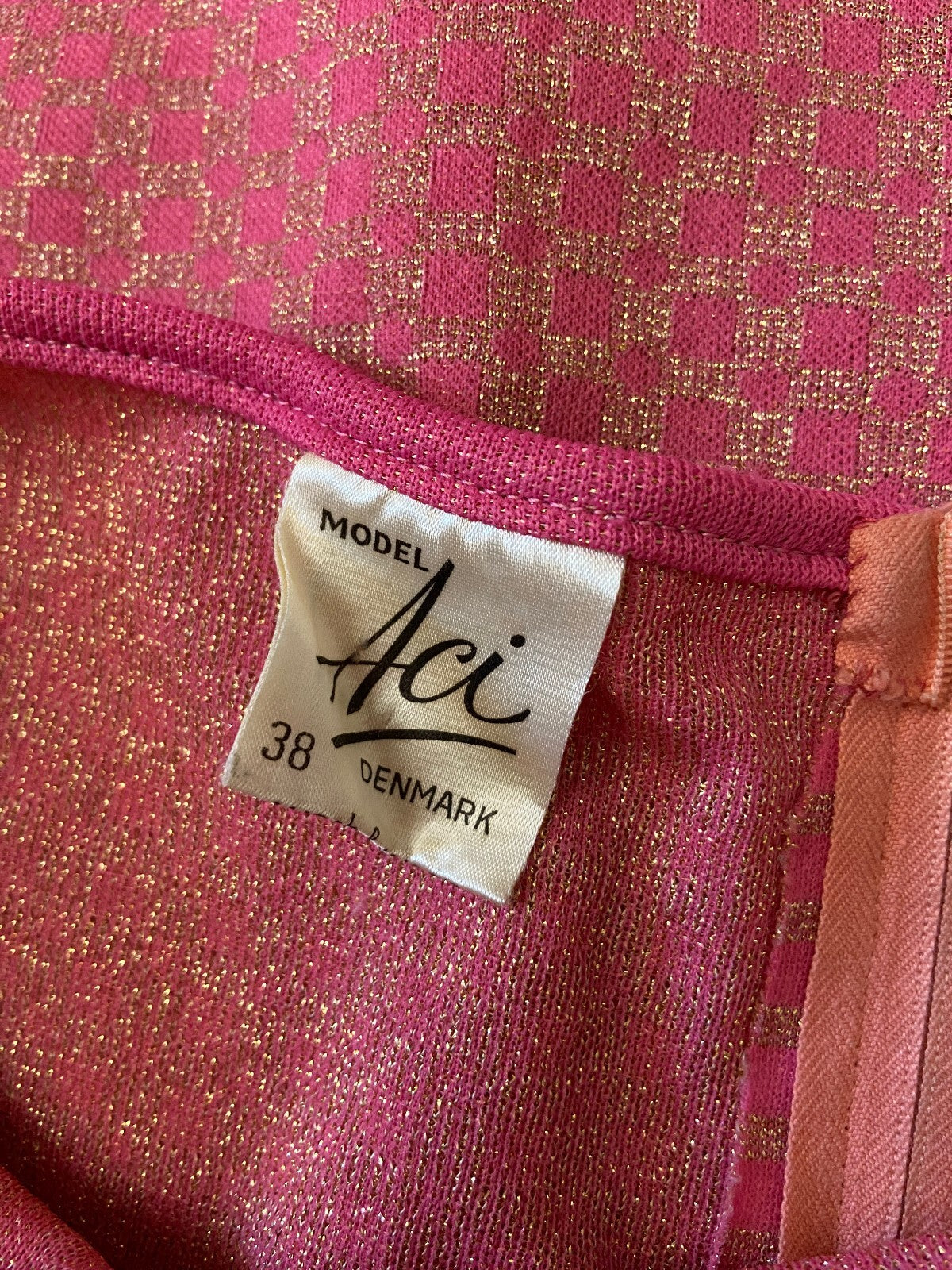 Vintage 1970s Pink & Gold Maxi Halterneck Dress