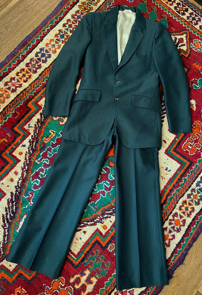Vintage 1970s Forest Green Flared Leg 2-Piece Suit