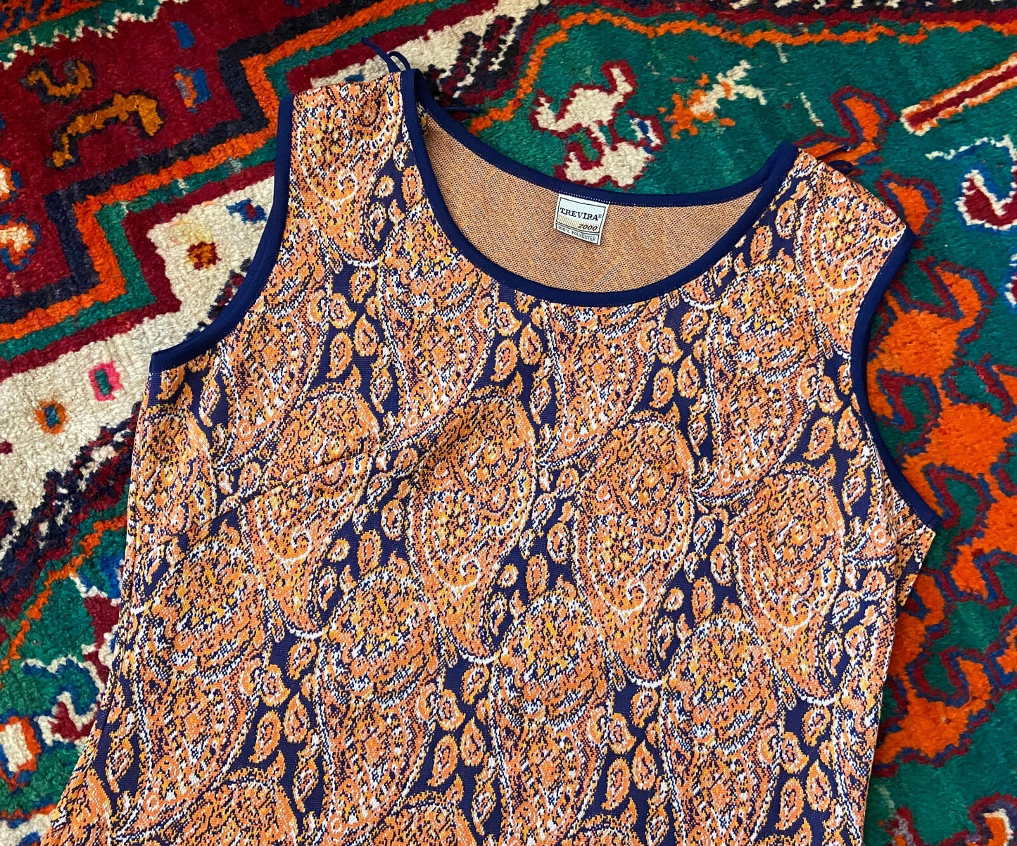 Vintage 1960s Orange & Navy Shift Dress