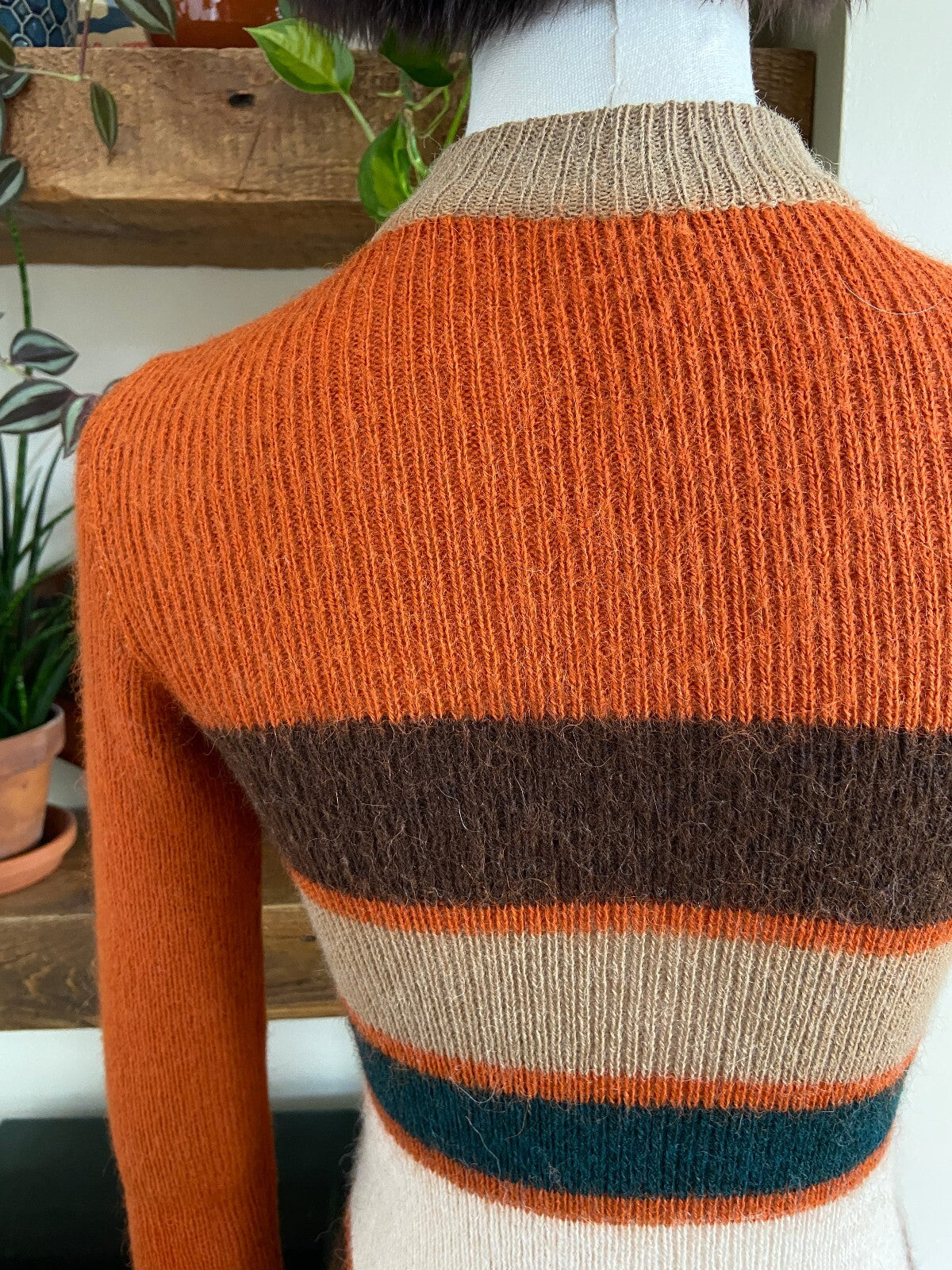 Vintage 1970s Rust Striped Ribbed Jumper