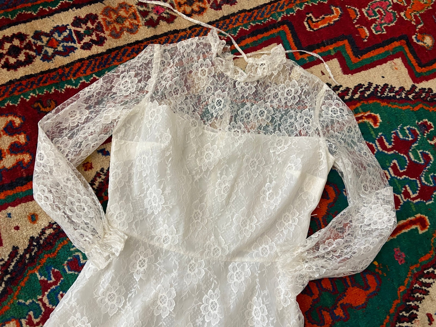 Vintage 1970s White Lace Wedding Dress