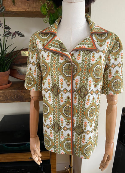 Vintage 1970s Short Sleeve Mosaic Print Shirt