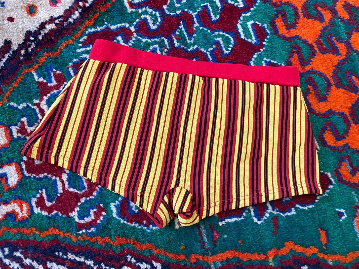 Vintage 1970s Yellow & Red Striped Swim Shorts