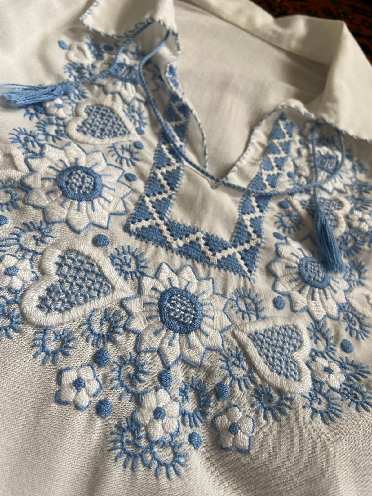 Vintage 1970s Blue Embroidered Penny Lane Blouse
