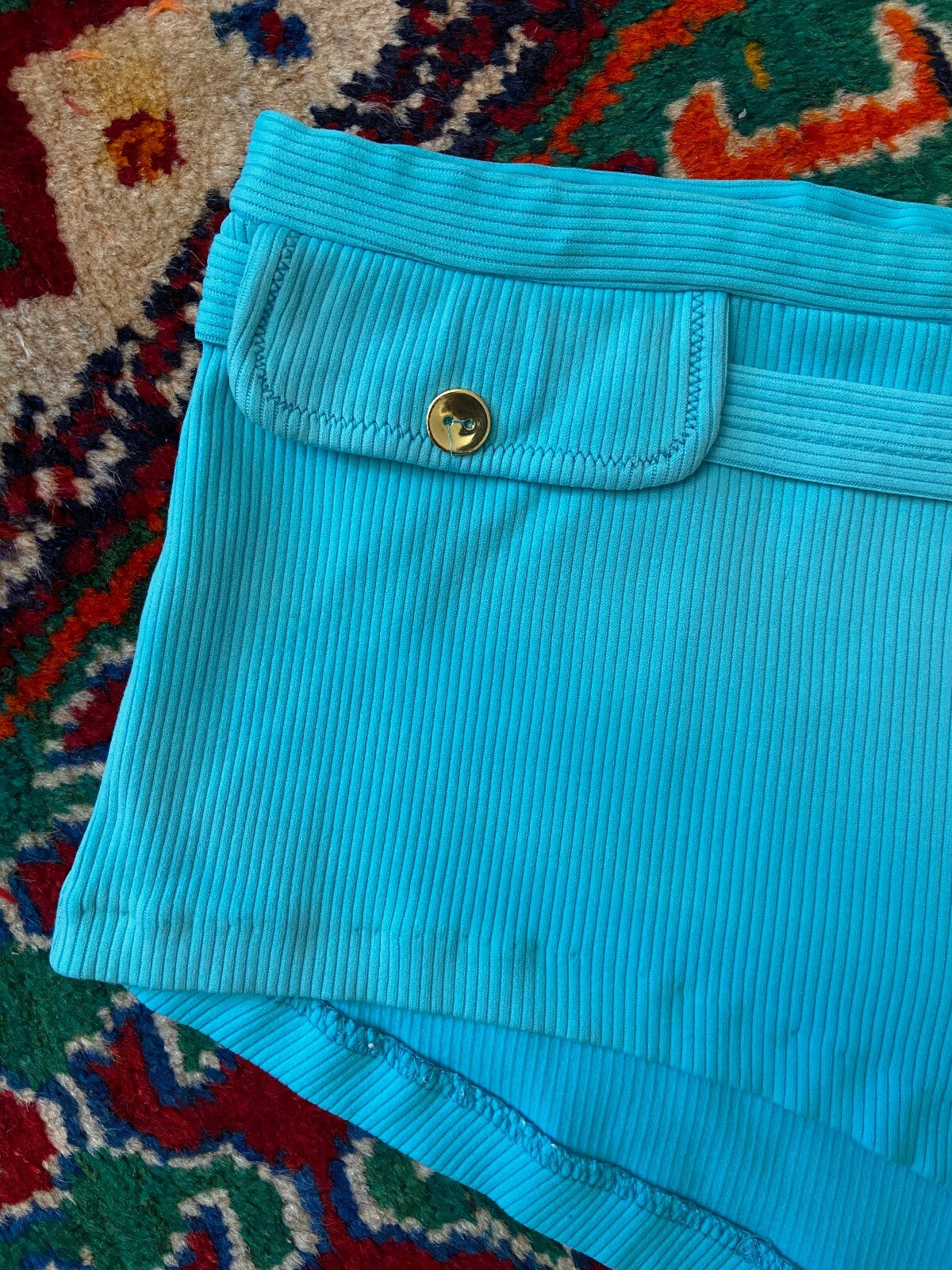Vintage 1970s Turquoise Belted Swim Shorts