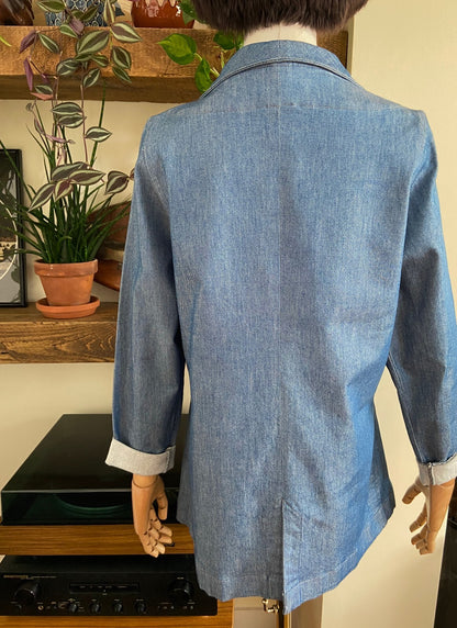 Vintage Blue Denim Zip Up Utility Jacket