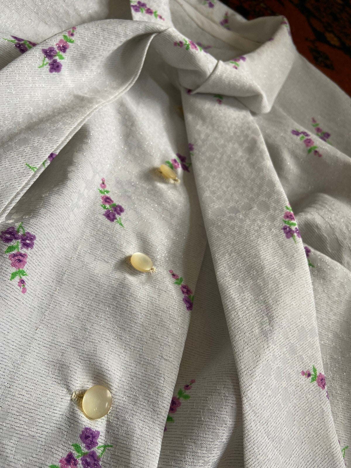 Vintage 1970s White & Silver Pussybow Blouse