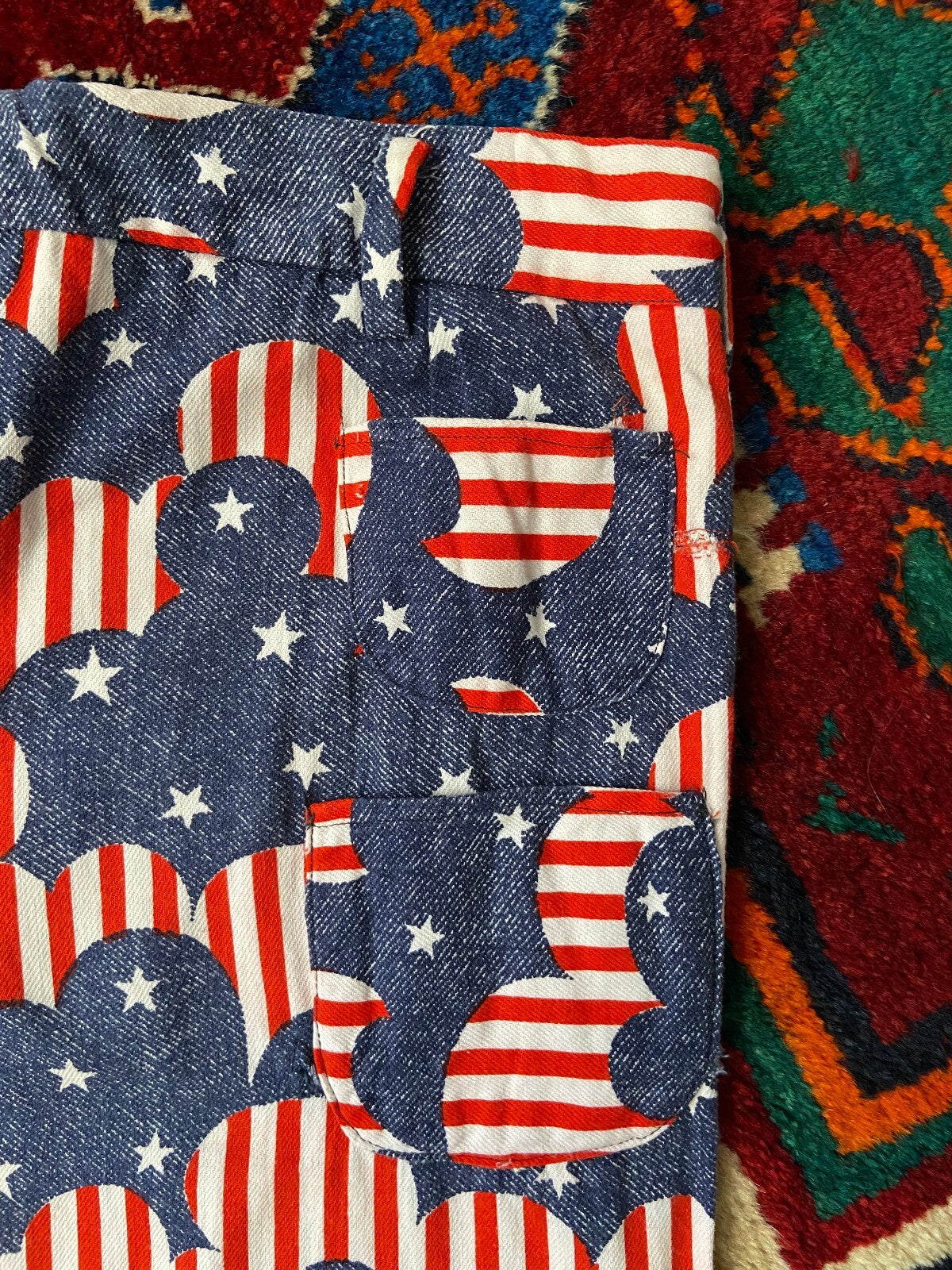 Vintage 1970s Stars & Stripes Patchwork Flared Bellbottom Trousers W30