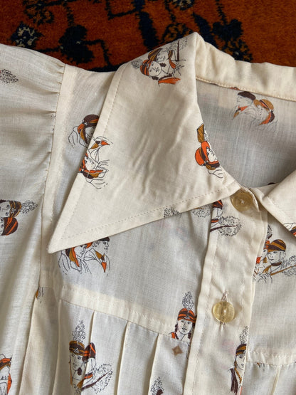 Vintage 1970s Novelty Print Cropped Shirt