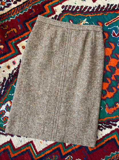 Vintage 1970s Beige Tweed Pencil Skirt