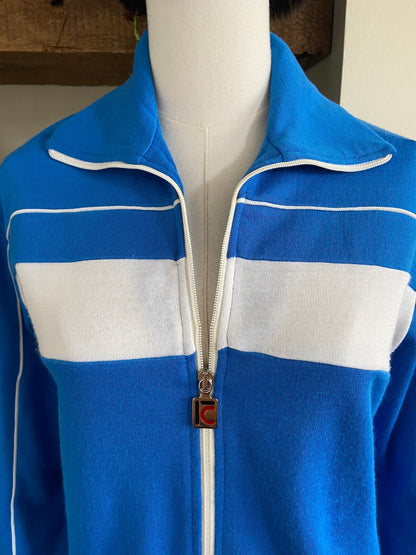 Vintage 1980s Blue & White Track Top