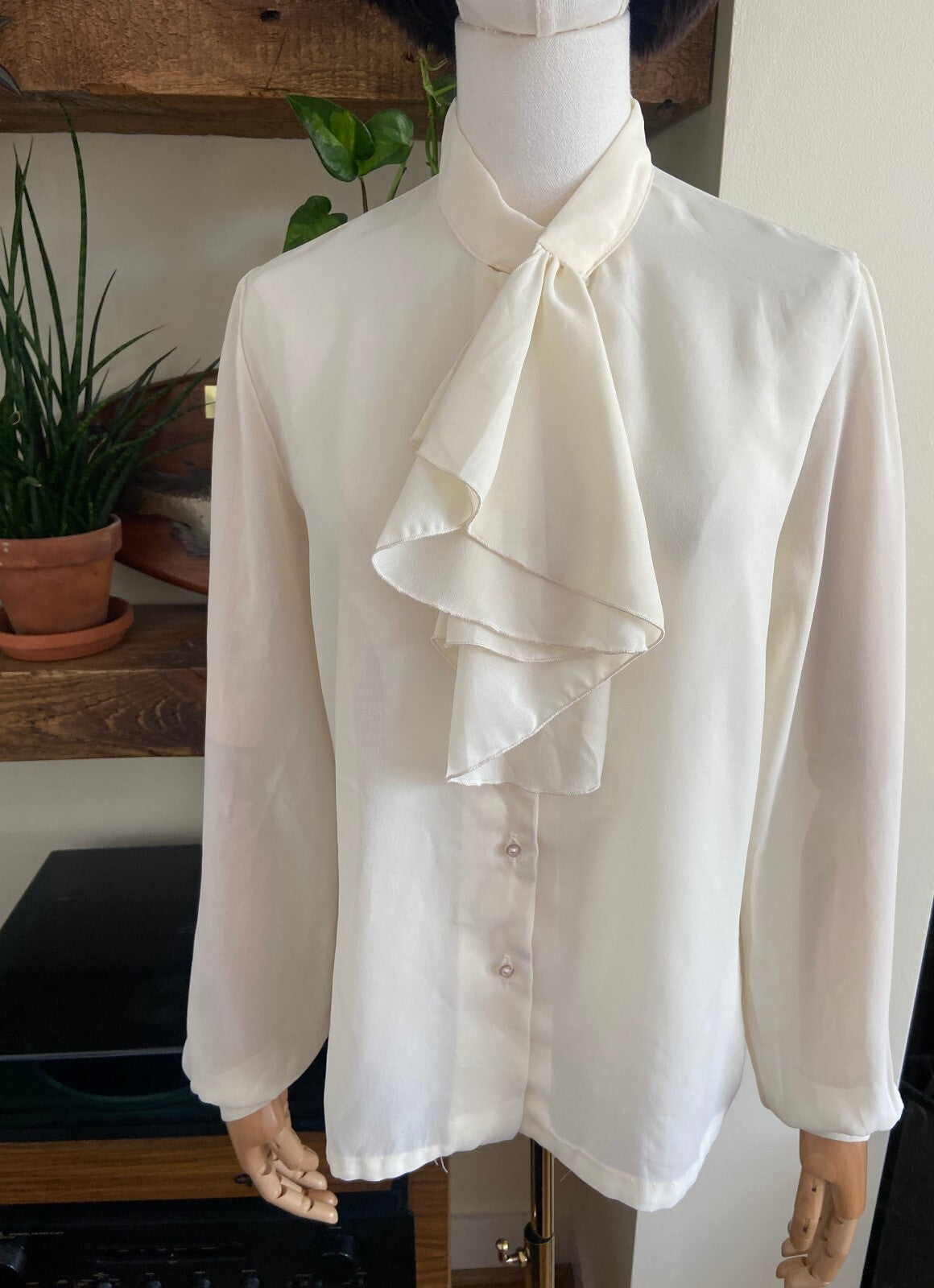 Vintage 1970s Cream Ruffle Tie Blouse