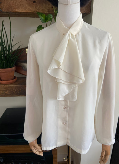 Vintage 1970s Cream Ruffle Tie Blouse