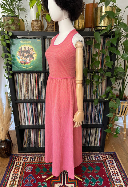 Vintage 1970s Pink & Gold Maxi Halterneck Dress