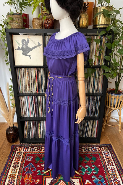 Vintage 1980s C&A Purple Prairie Maxi Dress