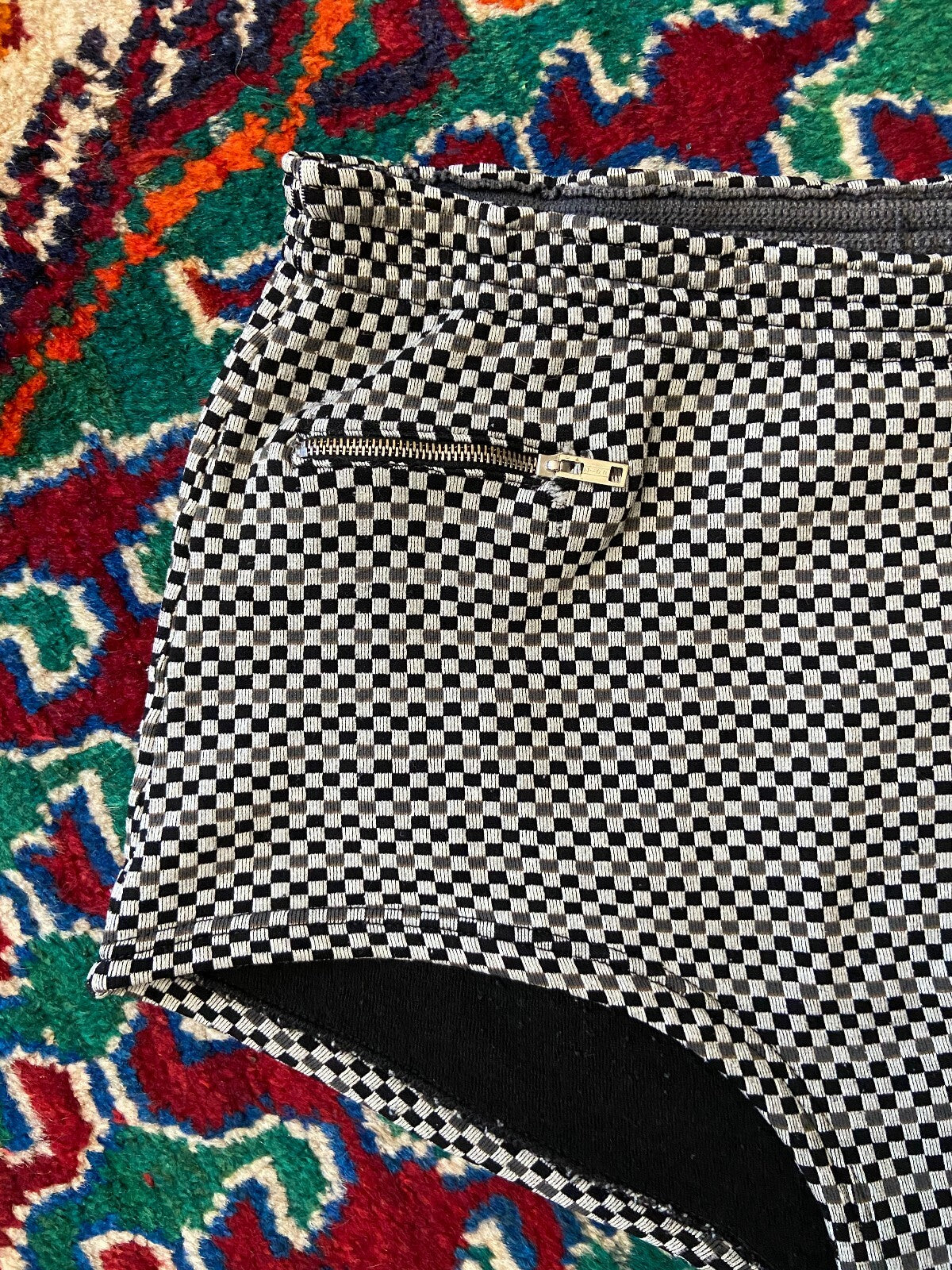 Vintage 1970s Black & Grey Check Swim Shorts