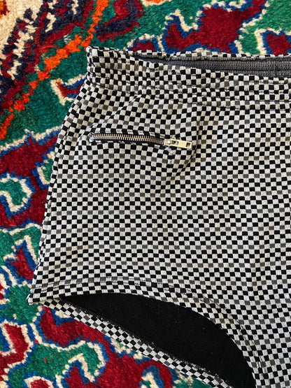 Vintage 1970s Black & Grey Check Swim Shorts