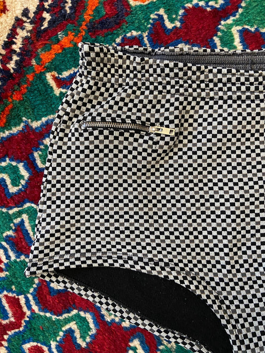 Vintage 1970s Black & Grey Check Swim Shorts