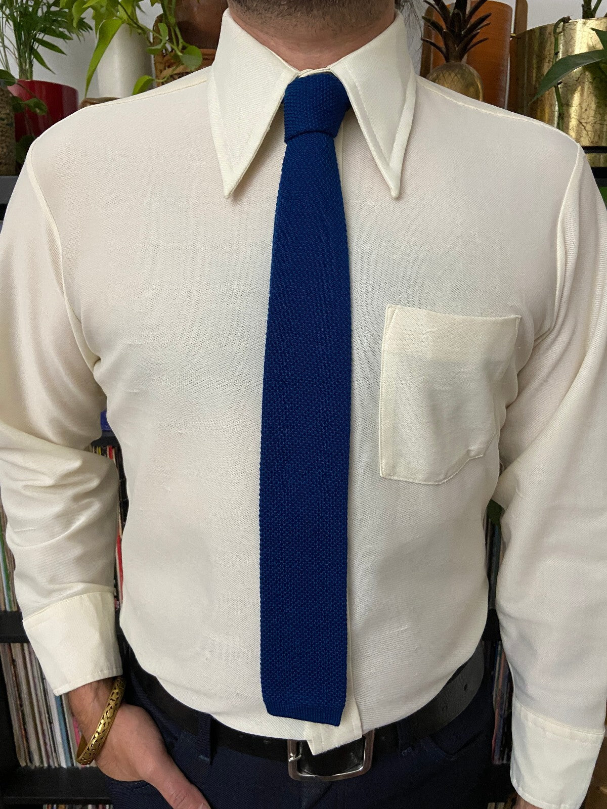 Vintage 1970s Blue Japanese Silk Woven Knit Tie
