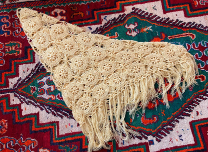 Vintage Yellow Crochet Triangle Shawl