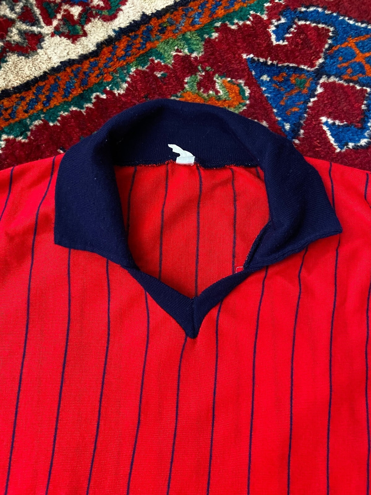 Vintage 1970s Red & Navy Striped Football Top