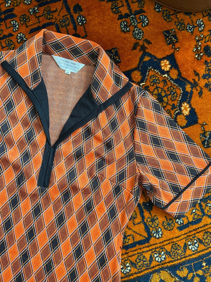 Vintage 1970s Orange & Brown Knit Dagger Collar Top