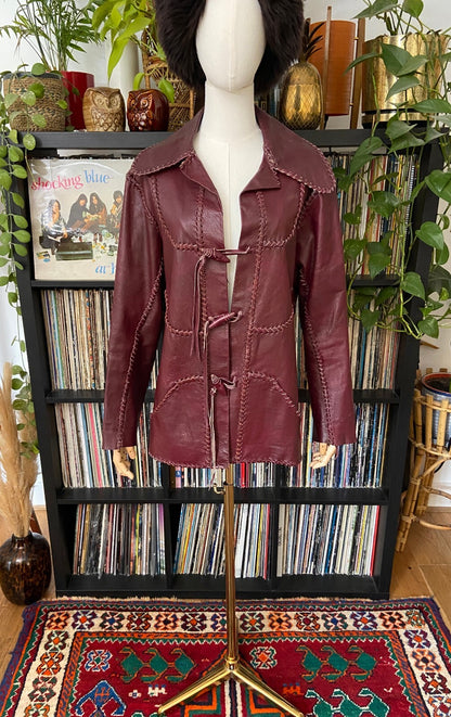 Vintage 1970s Burgundy Whipstitch Leather Jacket