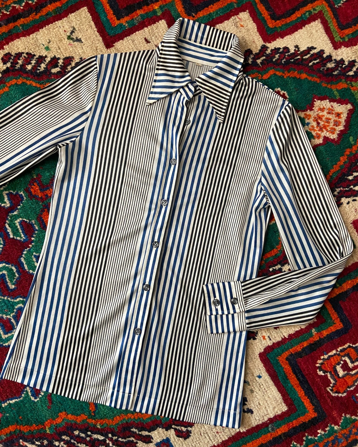 Vintage 1970s Navy & Black Striped Shirt